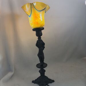 Cherub Figural Table Lamp Tiffany Meyda Glass Shade Art Nouveau Victorian Angel